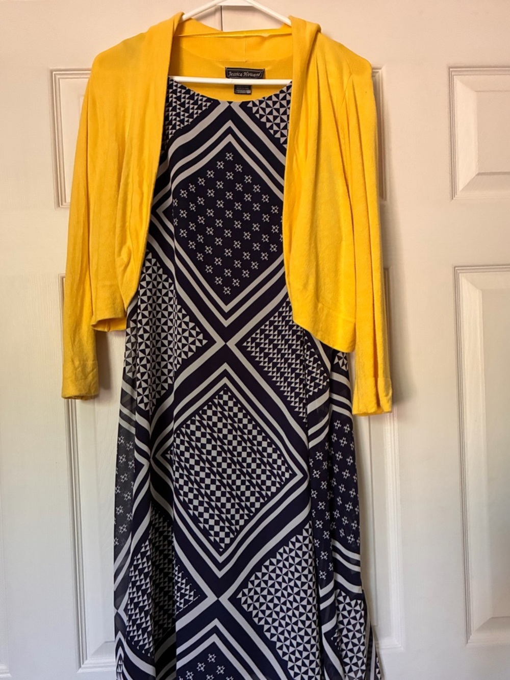 Jessica Howard Navy & White Tank MIDI Dress size 16 With Yellow Shrug (XL)